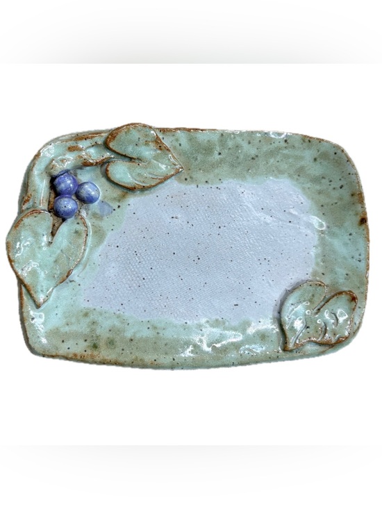 Handmade Other - Blueberry Heart Pottery Soap Vanity Trinket Dish Handmade Artist Signed Rustic